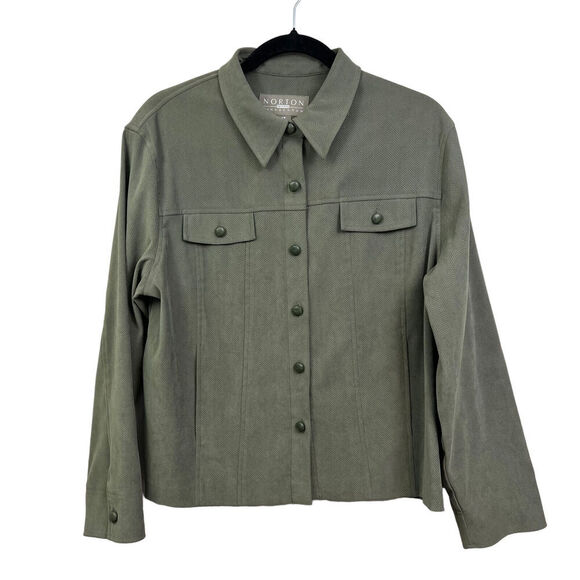 Norton Mcnaughton Petites Jacket Collared Button Up Flap Pockets Green Women 14P - Picture 1 of 6